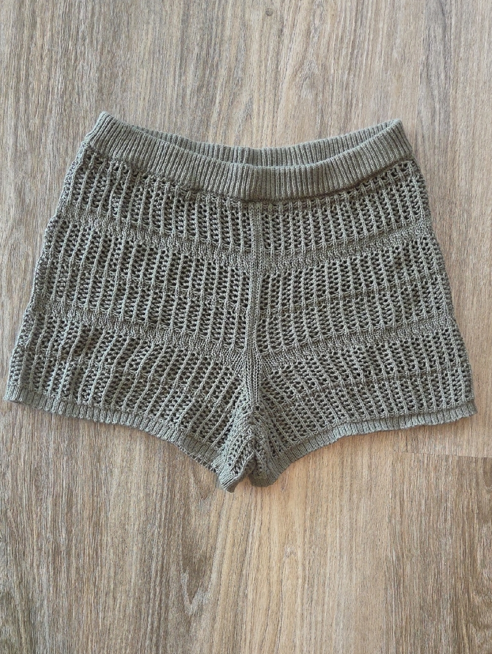 Aerie Olive Green Crochet Knit Swim Coverup Shorts Size XS